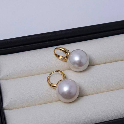 9-10mm Round Hoop Freshwater Pearl Earrings Sterling Silver - House Of Pearls
